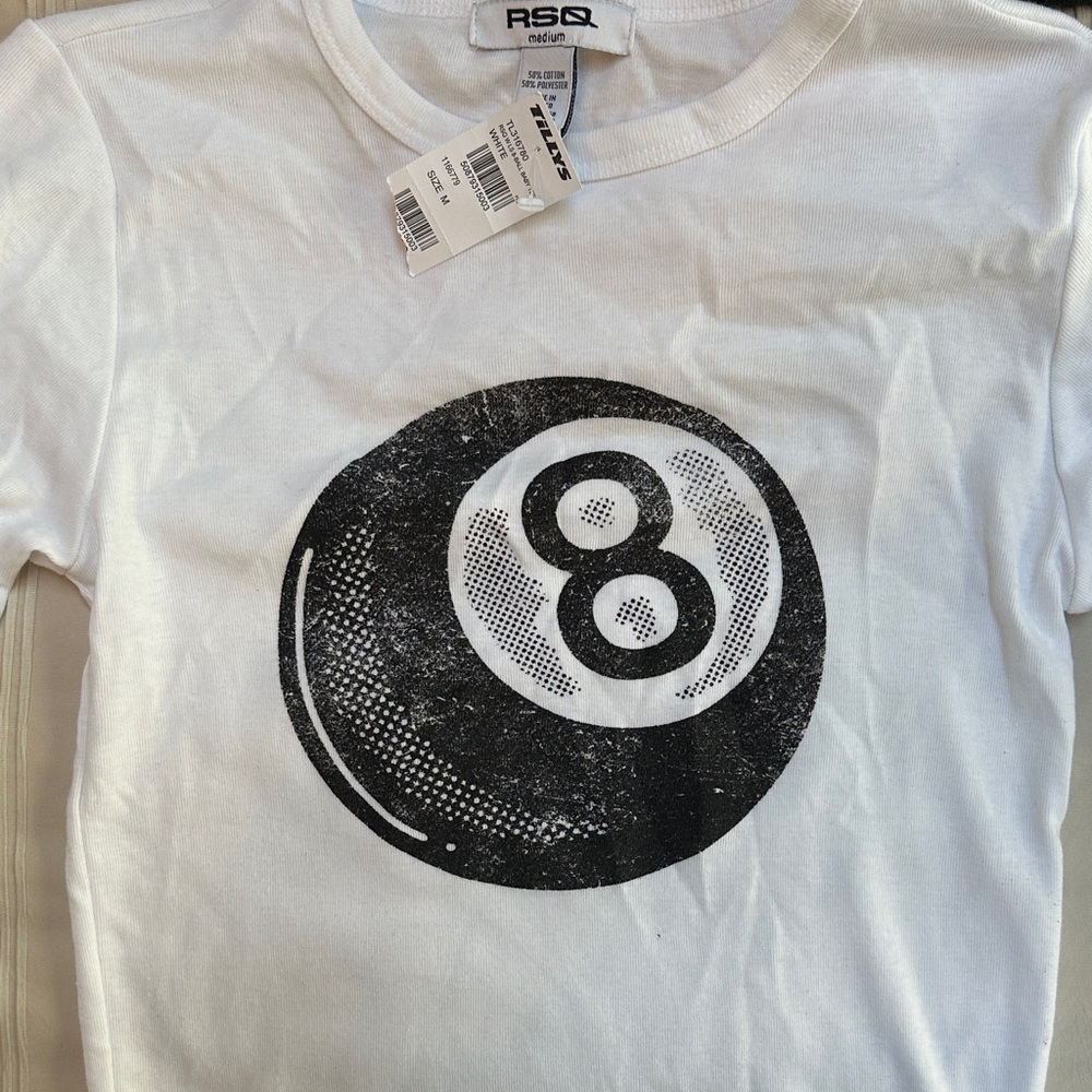 RSQ White Tee with Black 8 Ball Design